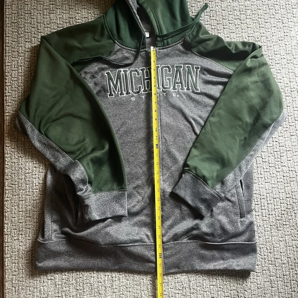Knights Apparel Michigan State Spartans Mens 2XL Full Zip Hoodie Gray Green FLAW - Picture 12 of 16